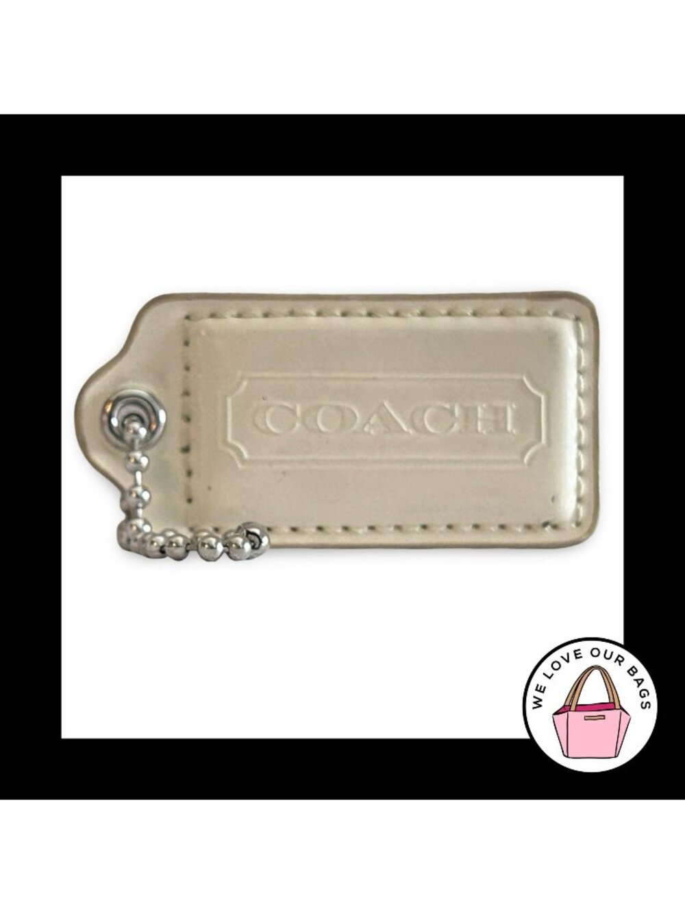 COACH HANG TAG 2.5" Cream Off White Patent Leather Bag Charm Keychain Fob Large
